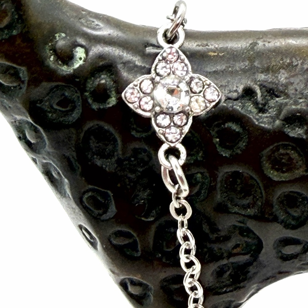 Silver-Toned Chain with Rhinestone Charms Bracelet